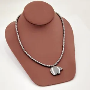Grey Beaded Animal Necklace-Bear