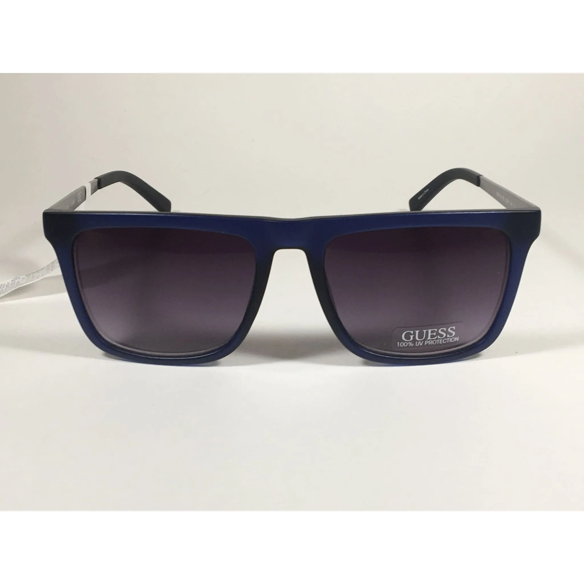 Guess Flat Top Square Sunglasses Matte Blue Gunmetal Smoke Lens GF0176 91B