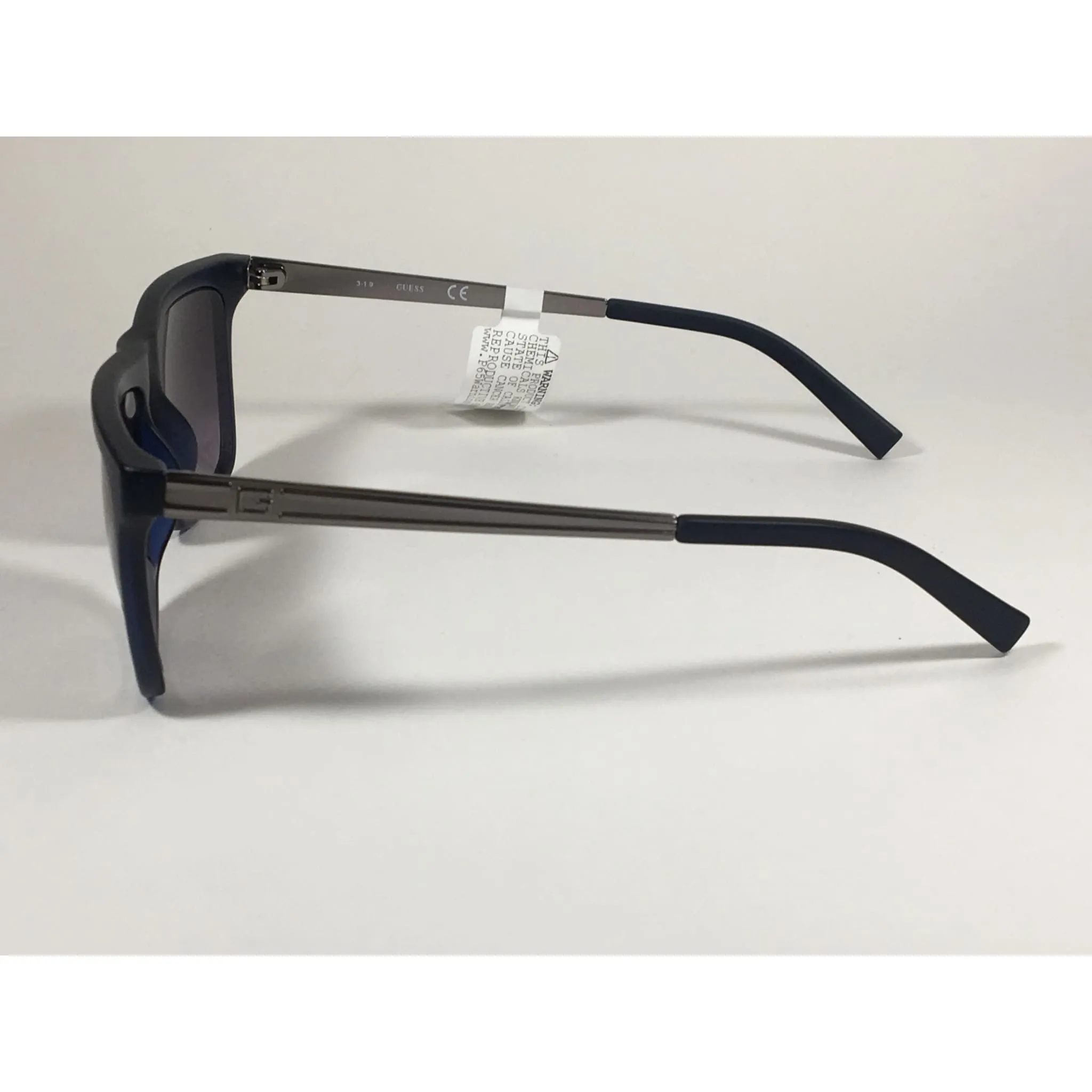 Guess Flat Top Square Sunglasses Matte Blue Gunmetal Smoke Lens GF0176 91B