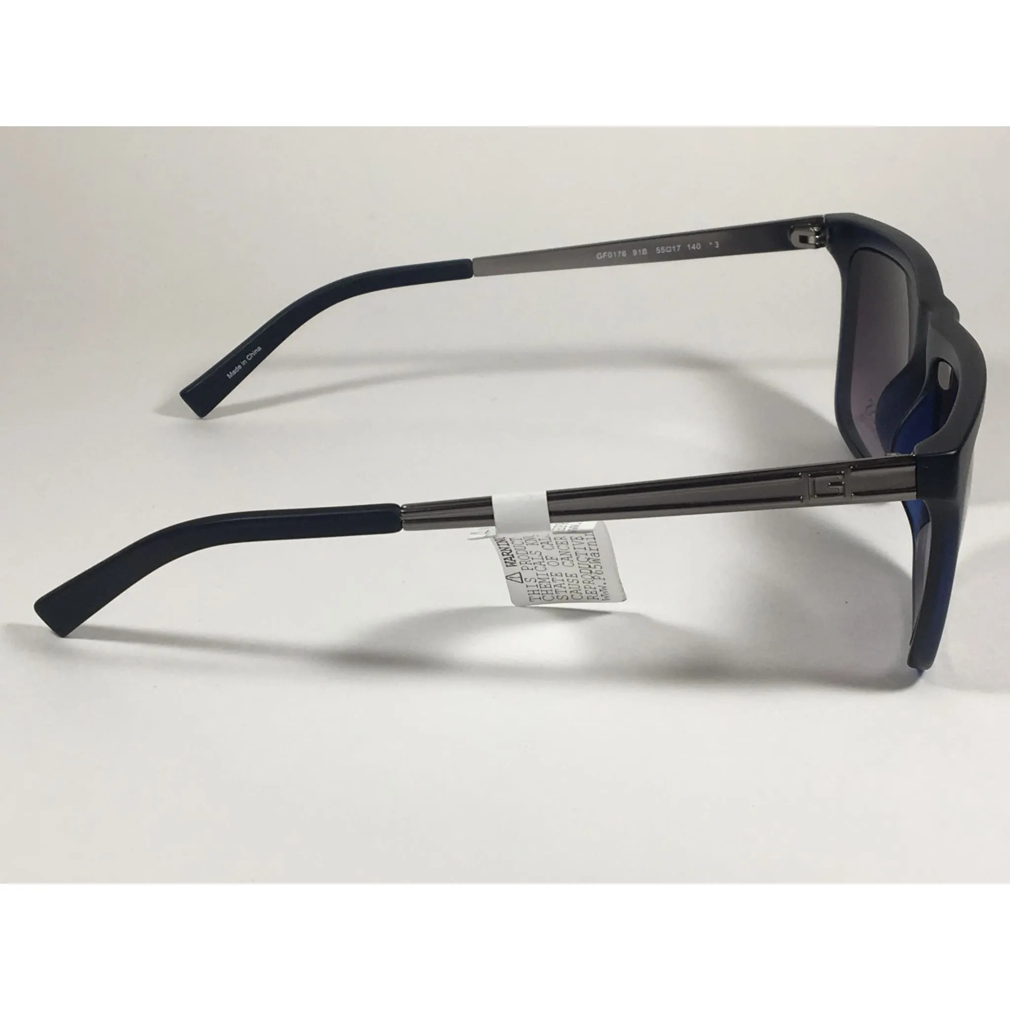 Guess Flat Top Square Sunglasses Matte Blue Gunmetal Smoke Lens GF0176 91B