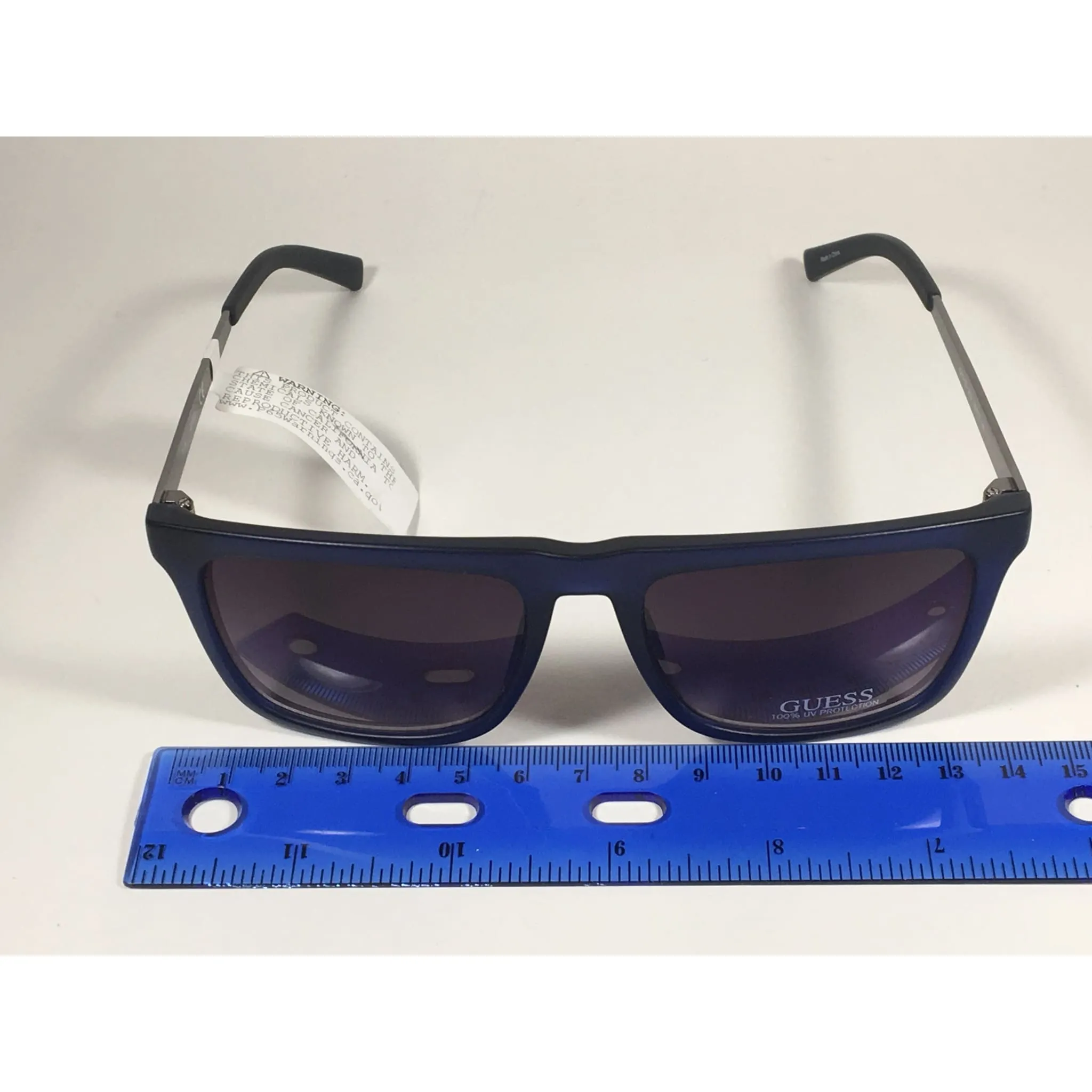 Guess Flat Top Square Sunglasses Matte Blue Gunmetal Smoke Lens GF0176 91B