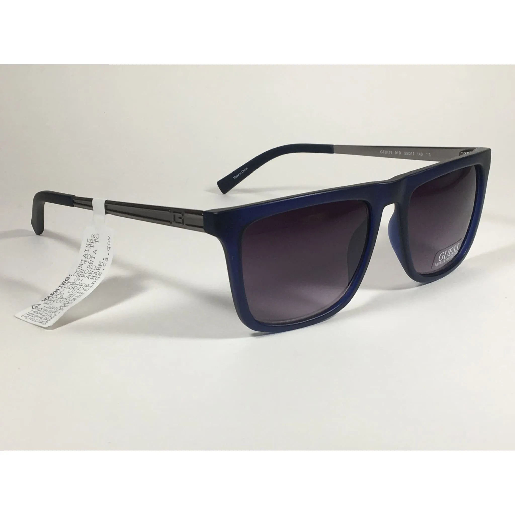 Guess Flat Top Square Sunglasses Matte Blue Gunmetal Smoke Lens GF0176 91B