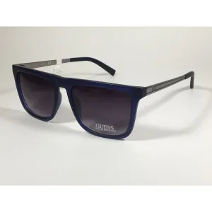 Guess Flat Top Square Sunglasses Matte Blue Gunmetal Smoke Lens GF0176 91B