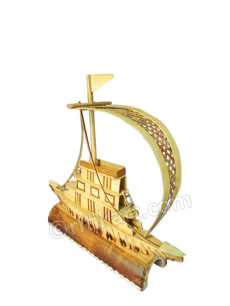 Handcrafted Bamboo Boat Showpiece