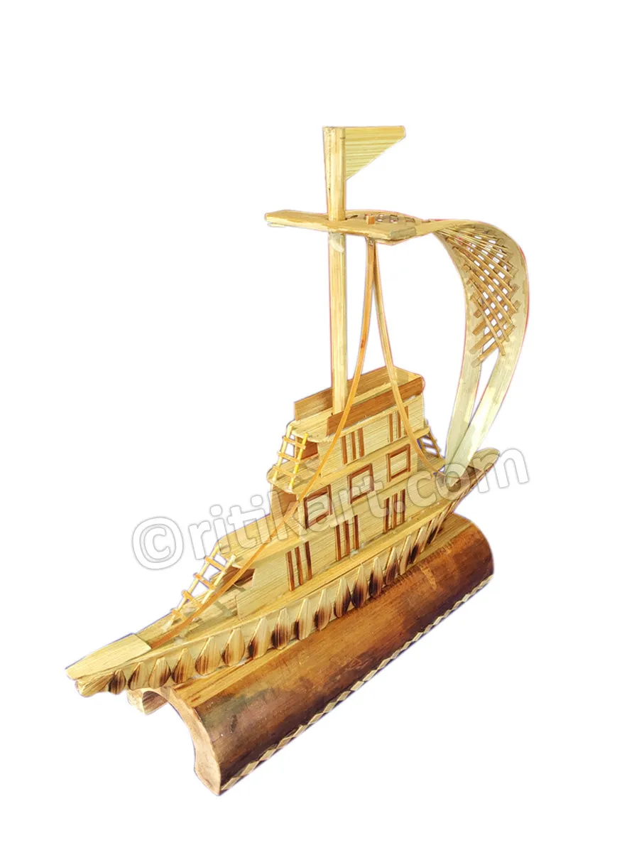 Handcrafted Bamboo Boat Showpiece