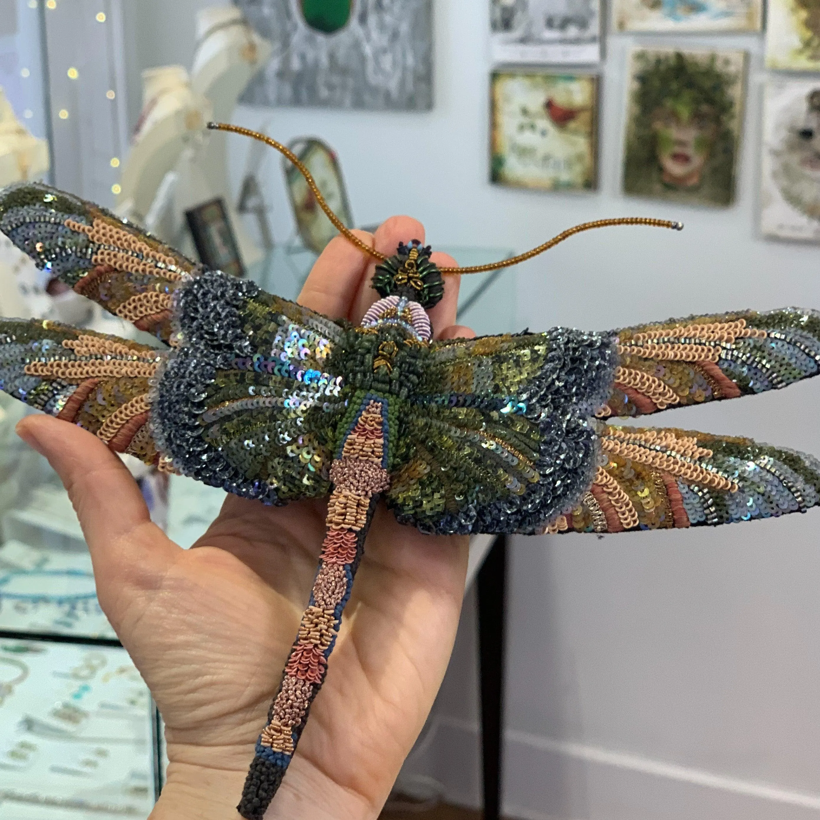 Handcrafted Beaded Dragonfly Sculpture