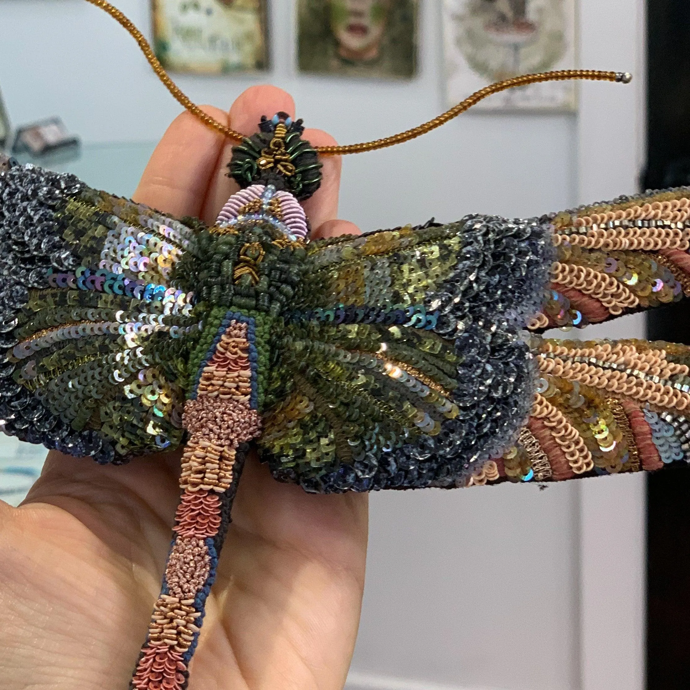 Handcrafted Beaded Dragonfly Sculpture