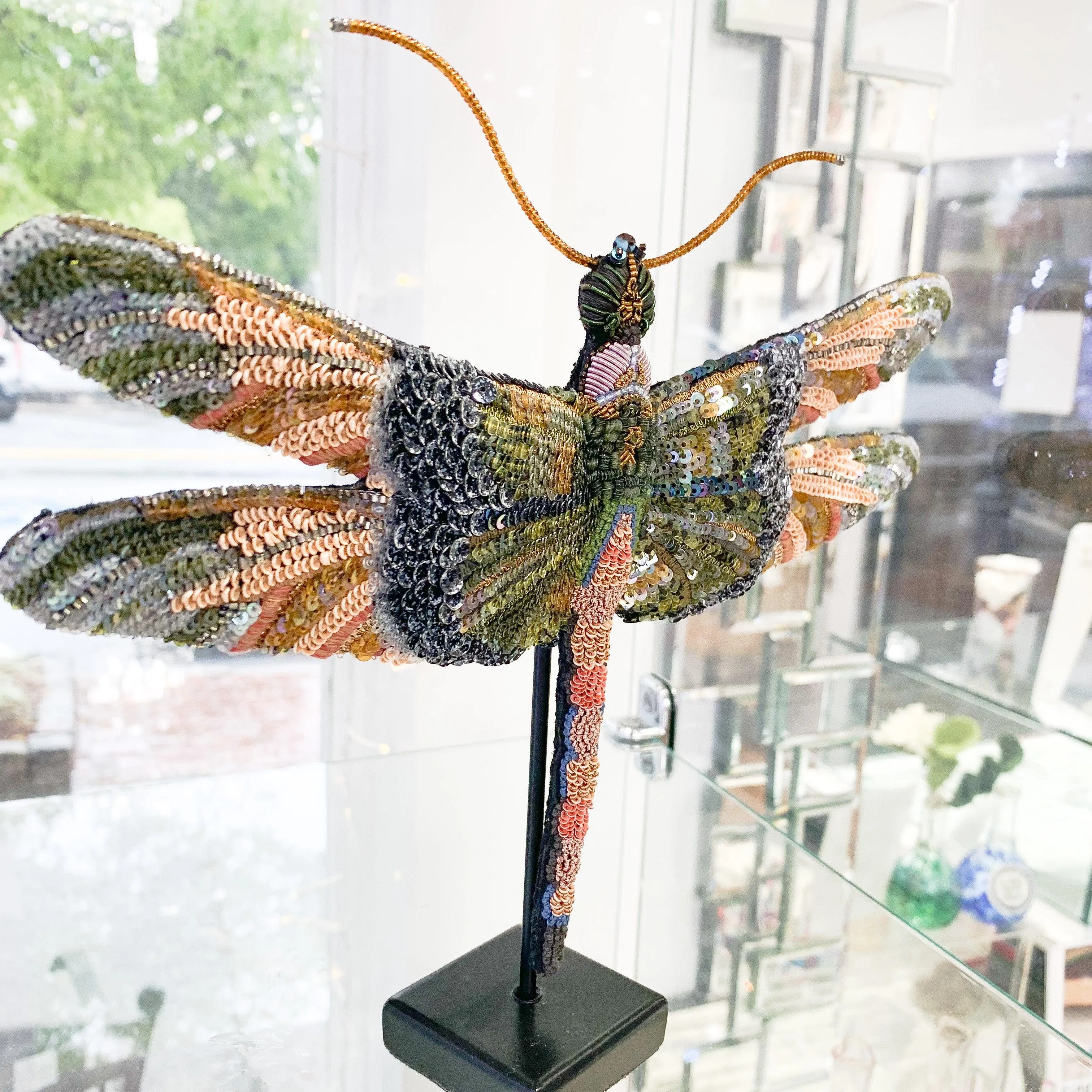 Handcrafted Beaded Dragonfly Sculpture