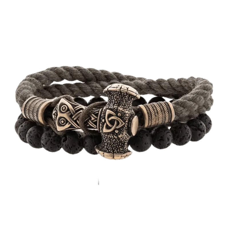 Handcrafted Bronze Triquetra Mjolnir Bracelet
