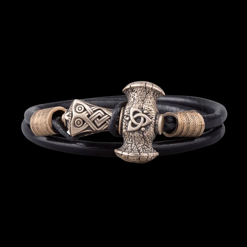 Handcrafted Bronze Triquetra Mjolnir Bracelet