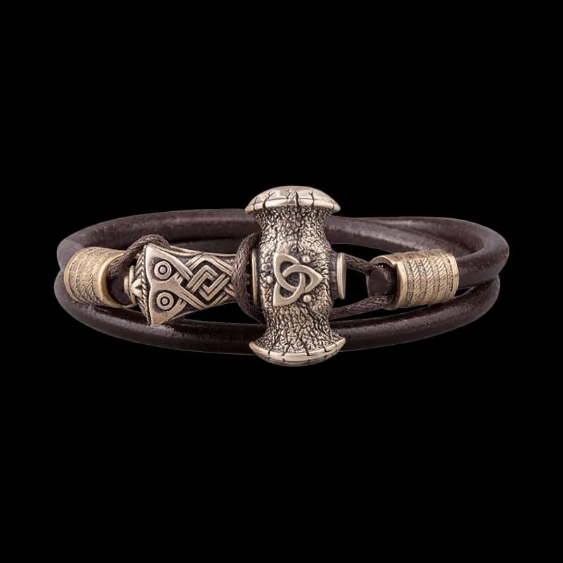 Handcrafted Bronze Triquetra Mjolnir Bracelet