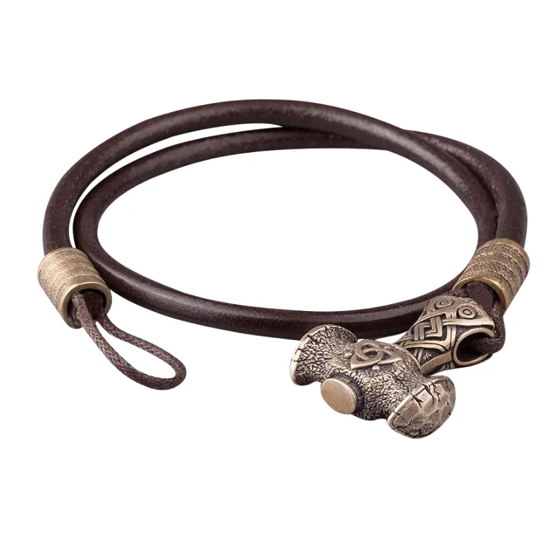 Handcrafted Bronze Triquetra Mjolnir Bracelet