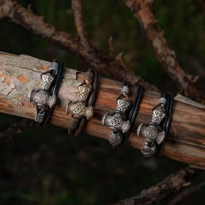 Handcrafted Bronze Triquetra Mjolnir Bracelet
