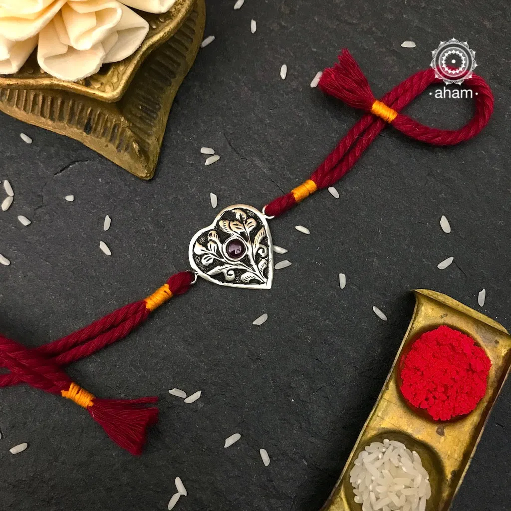 Handcrafted Chitai Silver Heart Rakhi