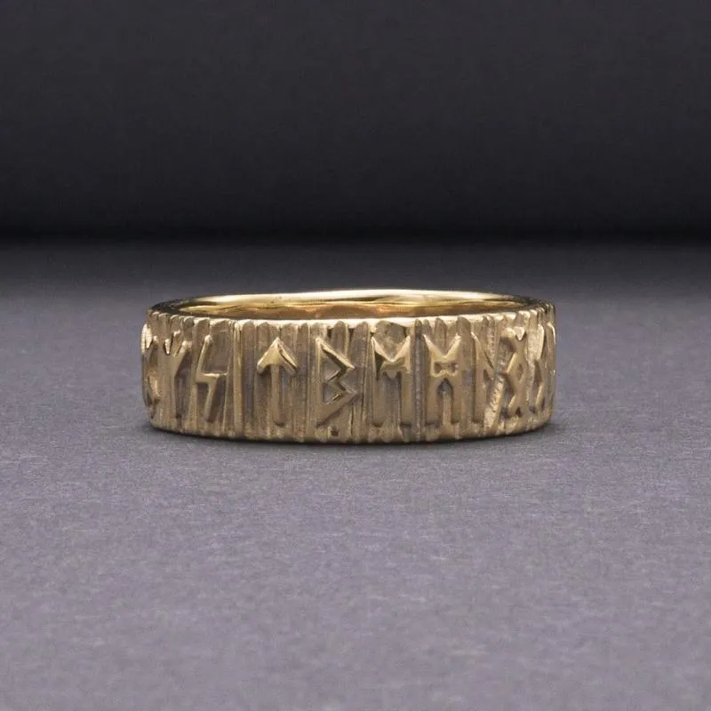 Handcrafted Elder Futhark Runes Gold Ring