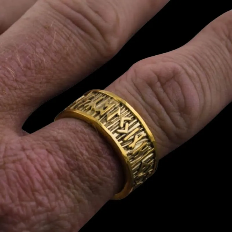Handcrafted Elder Futhark Runes Gold Ring