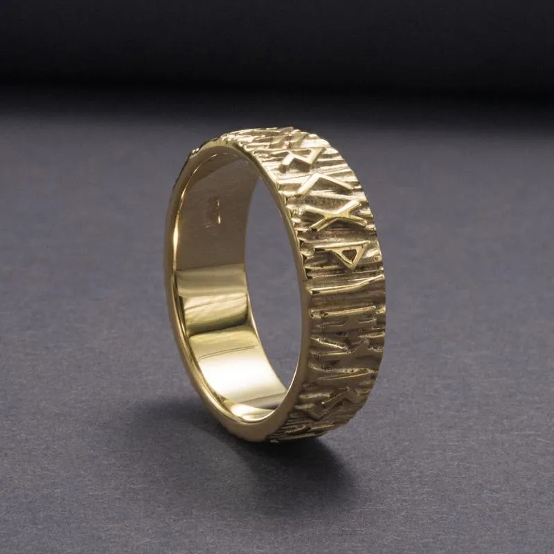 Handcrafted Elder Futhark Runes Gold Ring