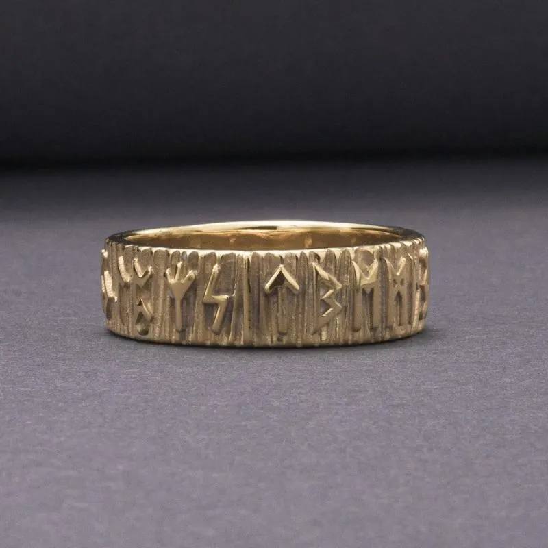 Handcrafted Elder Futhark Runes Gold Ring