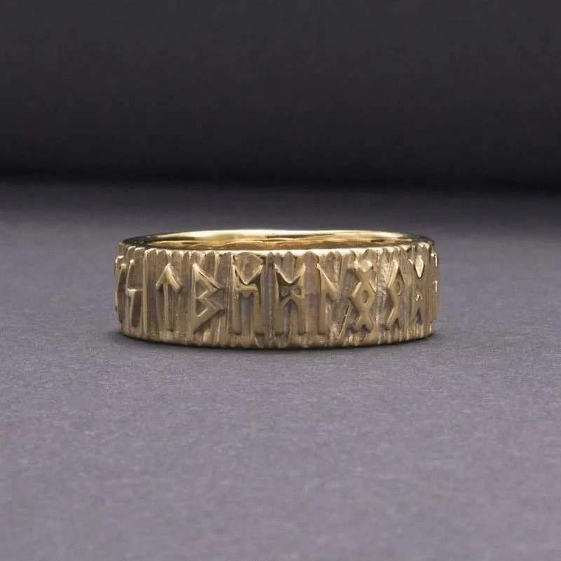 Handcrafted Elder Futhark Runes Gold Ring