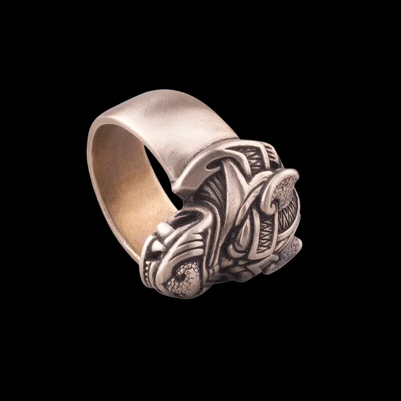 Handcrafted Fenrir Wolf Bronze Ring
