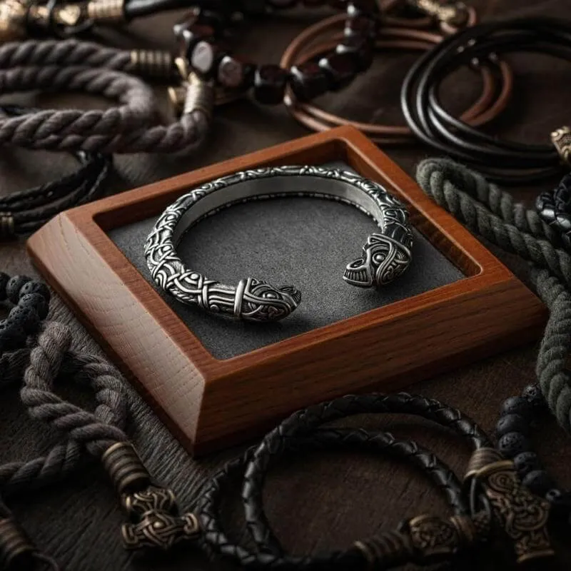 Handcrafted Hugin & Munin Torc Armring