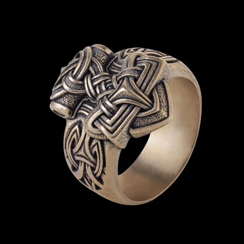 Handcrafted Mjolnir Ring Bronze