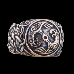 Handcrafted Raven Mammen Ornament Bronze Ring