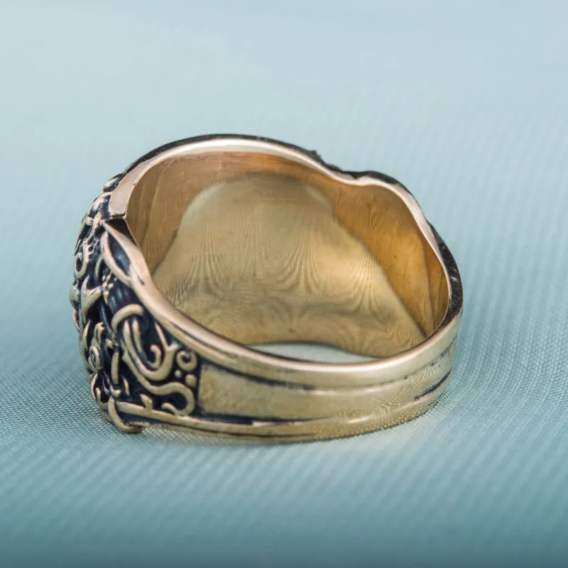 Handcrafted Raven Mammen Ornament Bronze Ring