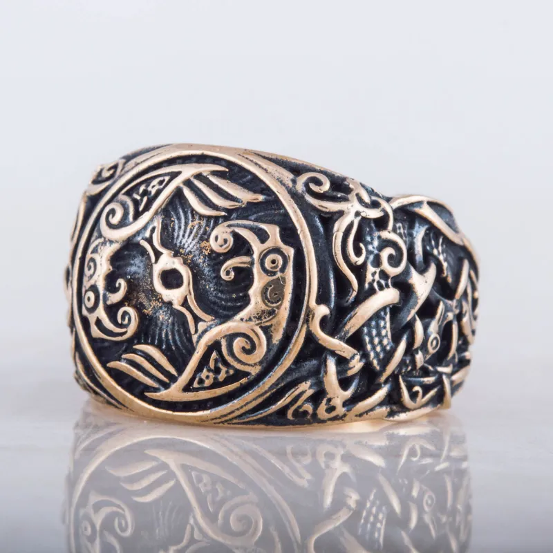 Handcrafted Raven Mammen Ornament Bronze Ring