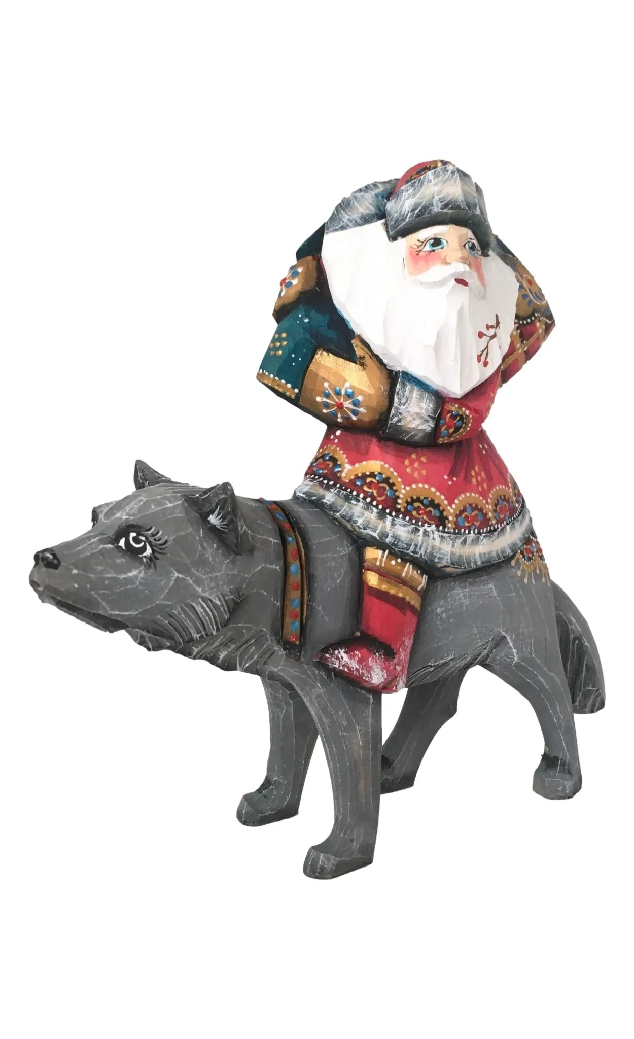 Handcrafted Santa Riding Wolf