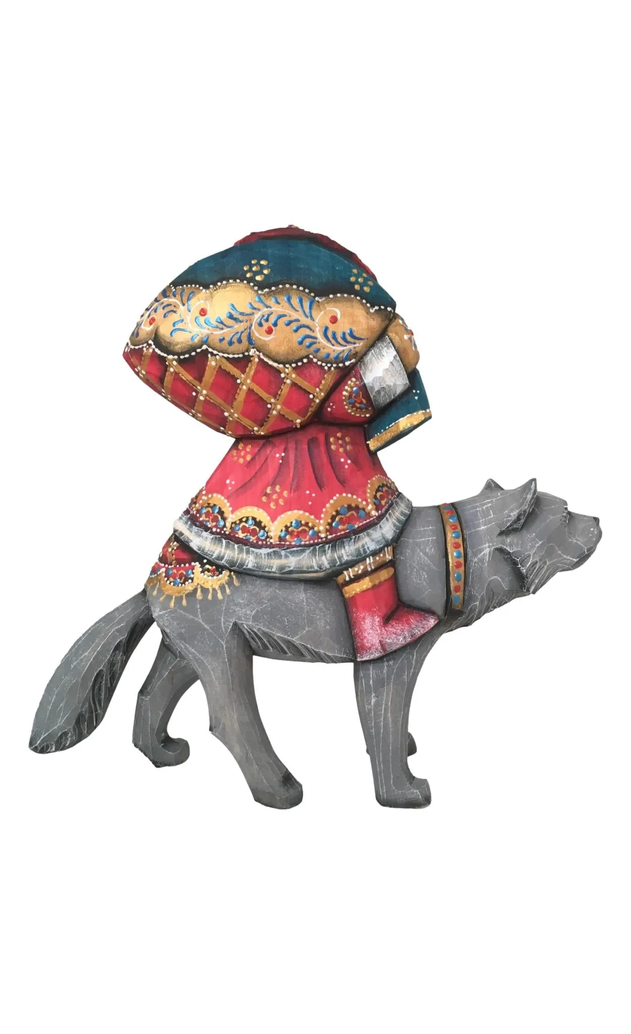 Handcrafted Santa Riding Wolf