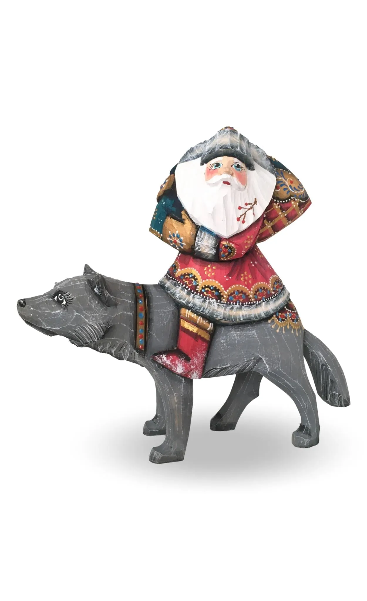Handcrafted Santa Riding Wolf