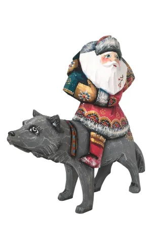Handcrafted Santa Riding Wolf