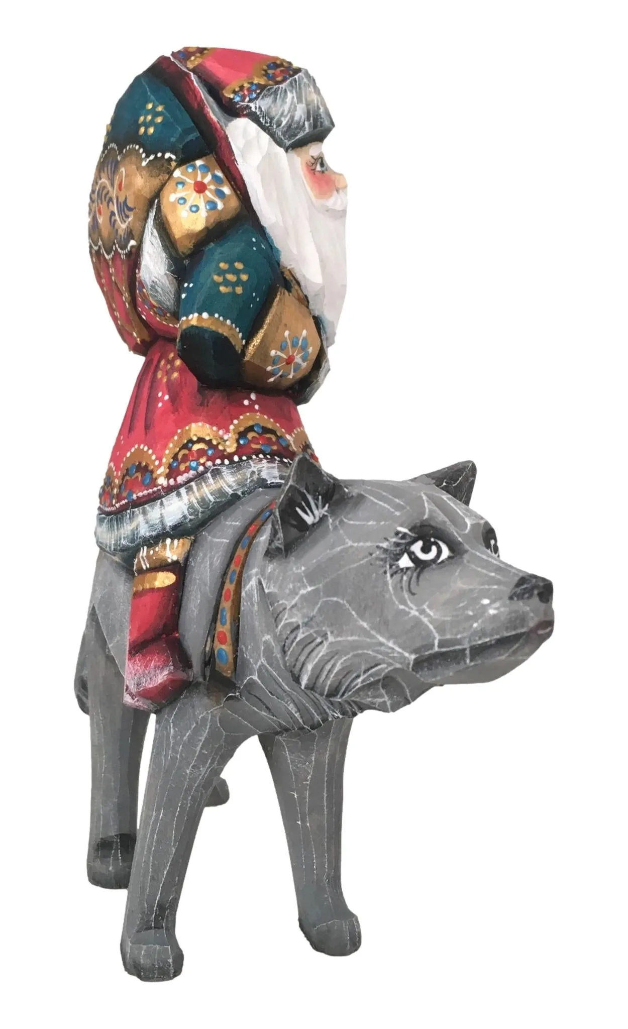 Handcrafted Santa Riding Wolf