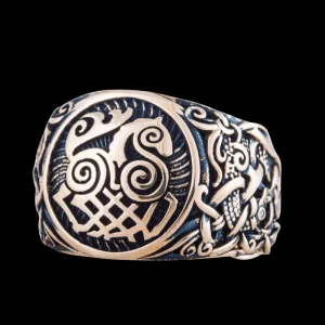Handcrafted Sleipnir Mammen Ornament Bronze Ring