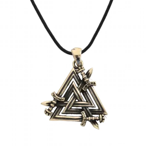 Handcrafted Valknut Swords Bronze Pendant
