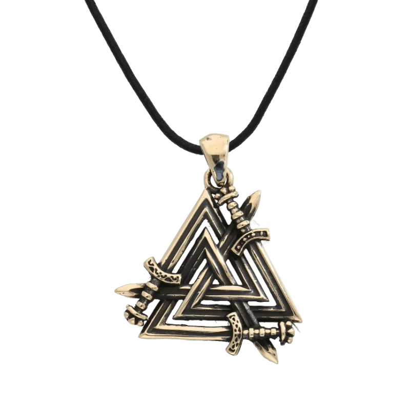 Handcrafted Valknut Swords Bronze Pendant