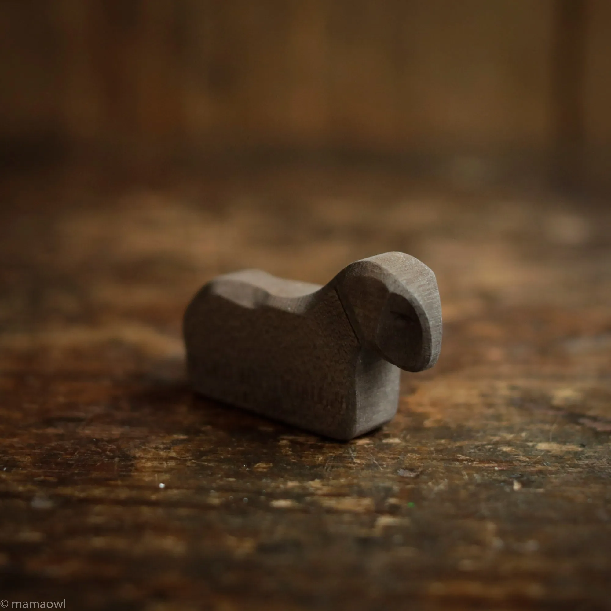 Handcrafted Wooden Brown Resting Lamb