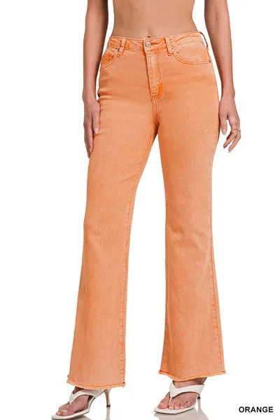Happy Days Acid Wash Frayed Hem Wide Leg Pants-Multiple Colors Available