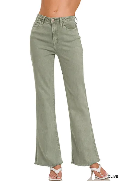 Happy Days Acid Wash Frayed Hem Wide Leg Pants-Multiple Colors Available
