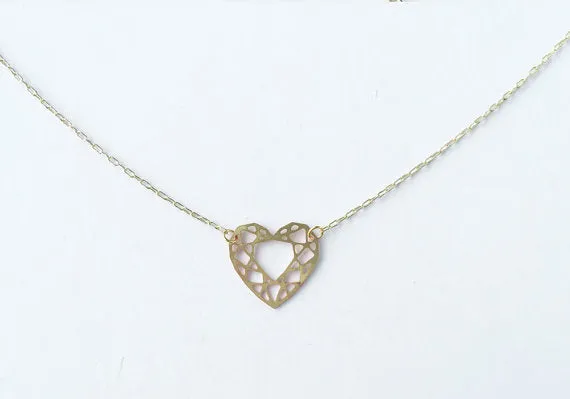 Heart Cut Gem Necklace | Brass