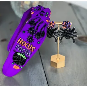 Hocus Pocus Halloween Top Knot Seed Beaded Handmade Headband