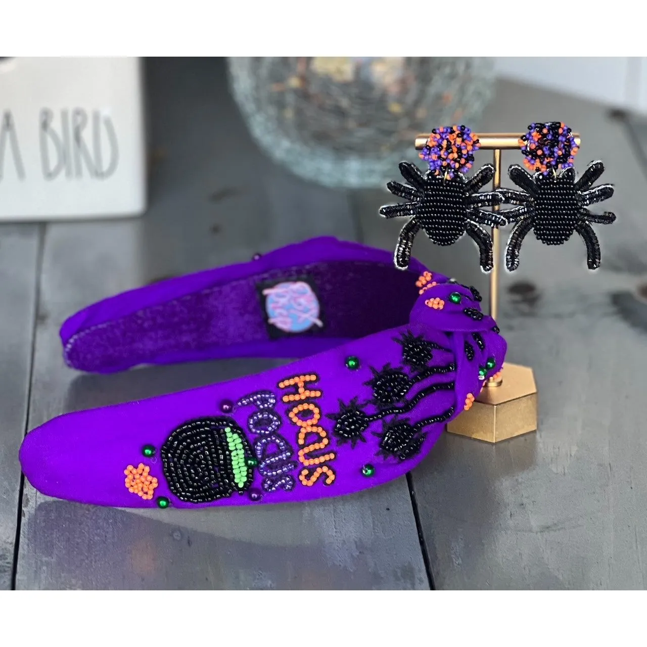 Hocus Pocus Halloween Top Knot Seed Beaded Handmade Headband