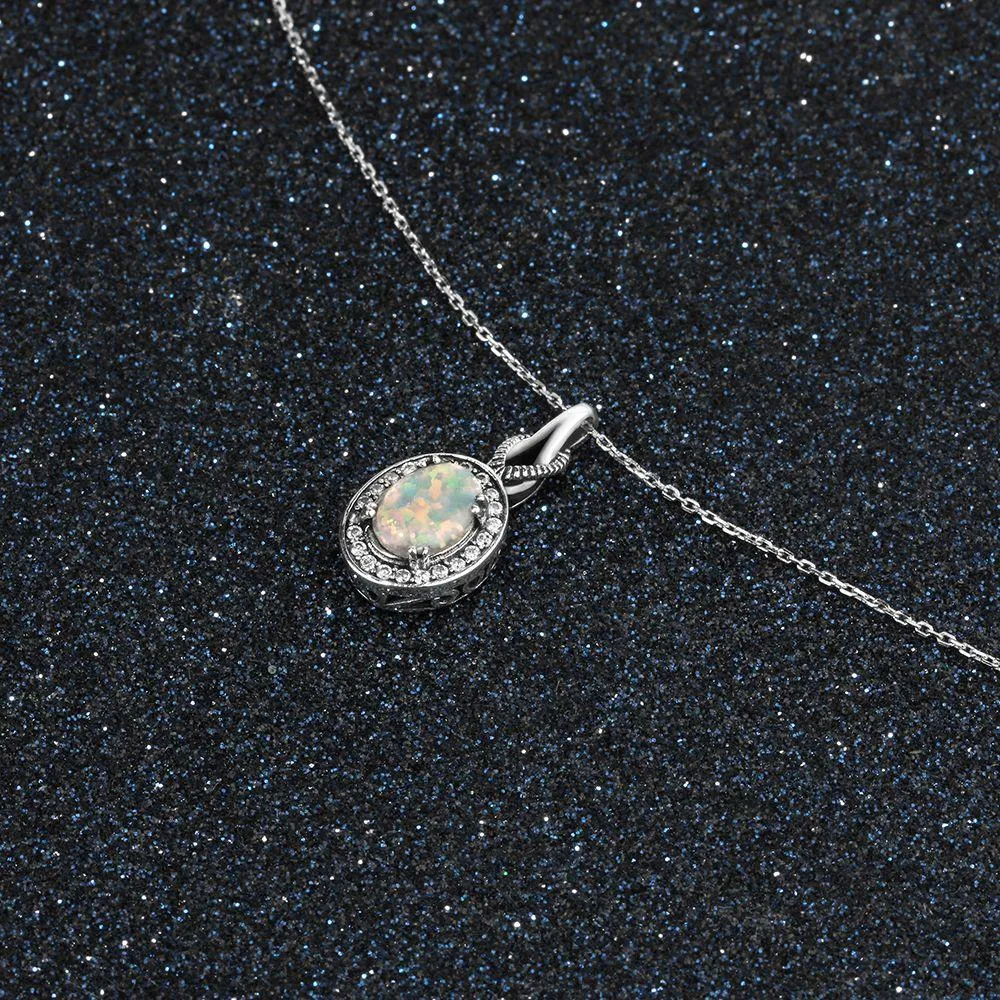 Hot Opal Pendants&Necklace 925 Sterling Silver Round Opal Fashion CZ Collares Jewelry