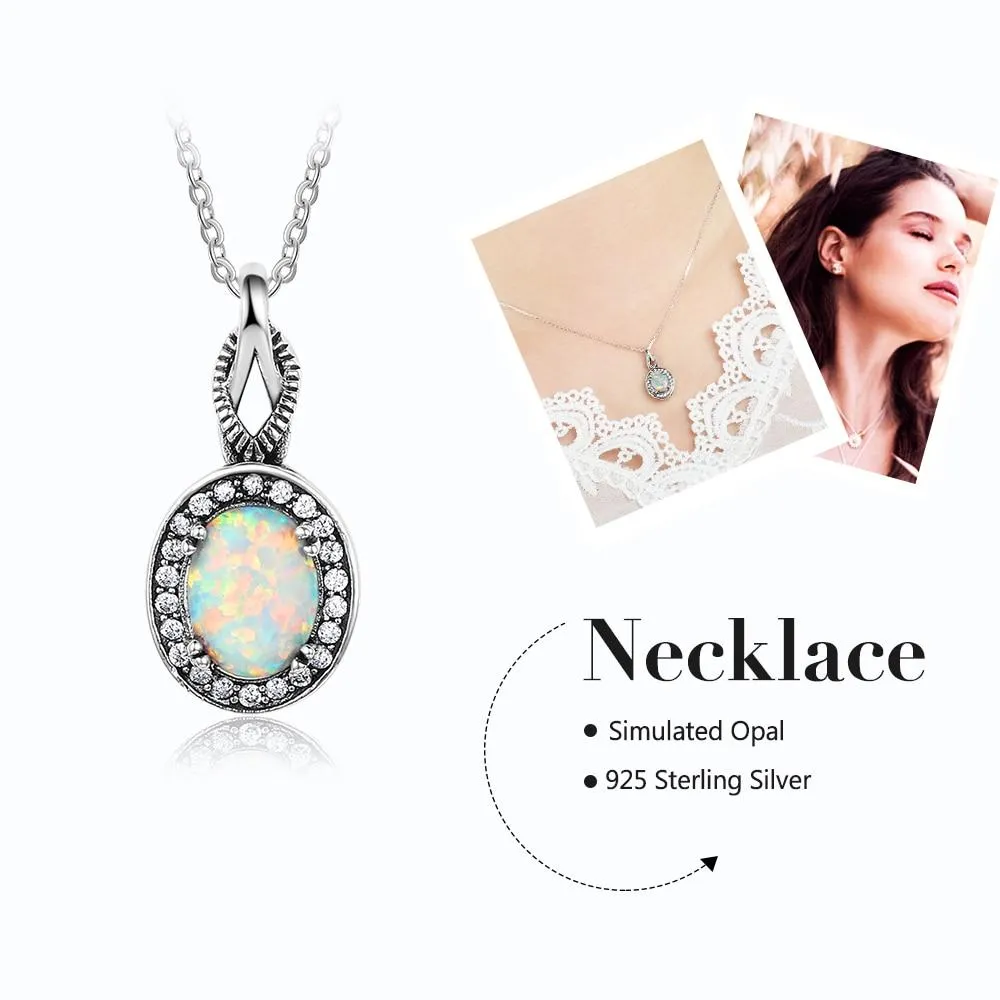 Hot Opal Pendants&Necklace 925 Sterling Silver Round Opal Fashion CZ Collares Jewelry