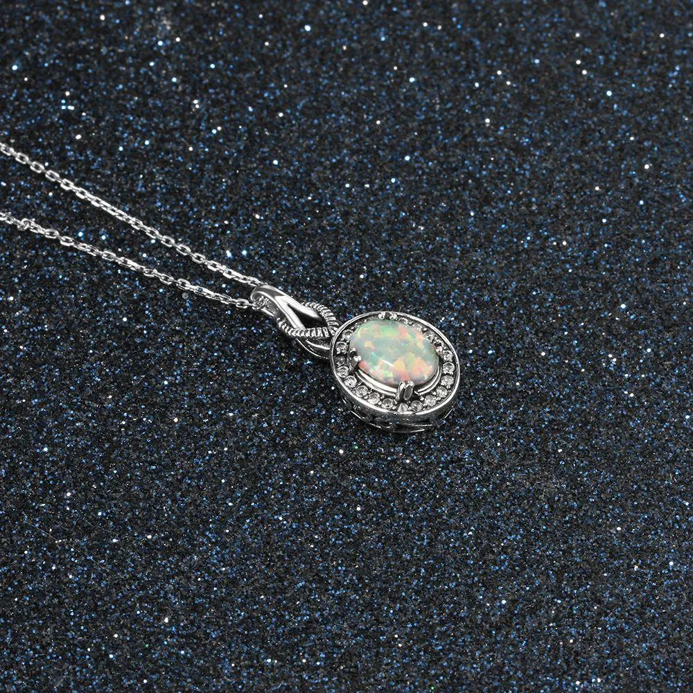 Hot Opal Pendants&Necklace 925 Sterling Silver Round Opal Fashion CZ Collares Jewelry