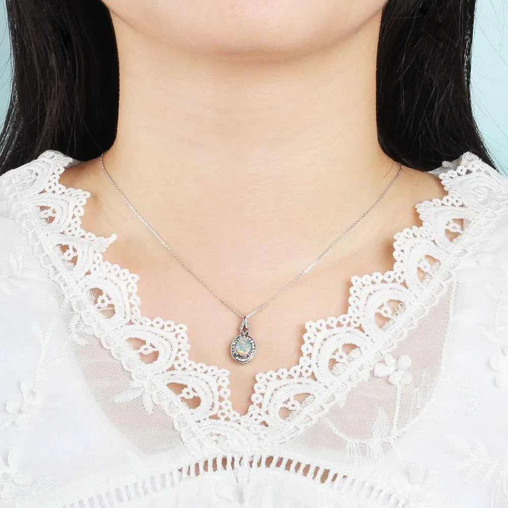 Hot Opal Pendants&Necklace 925 Sterling Silver Round Opal Fashion CZ Collares Jewelry