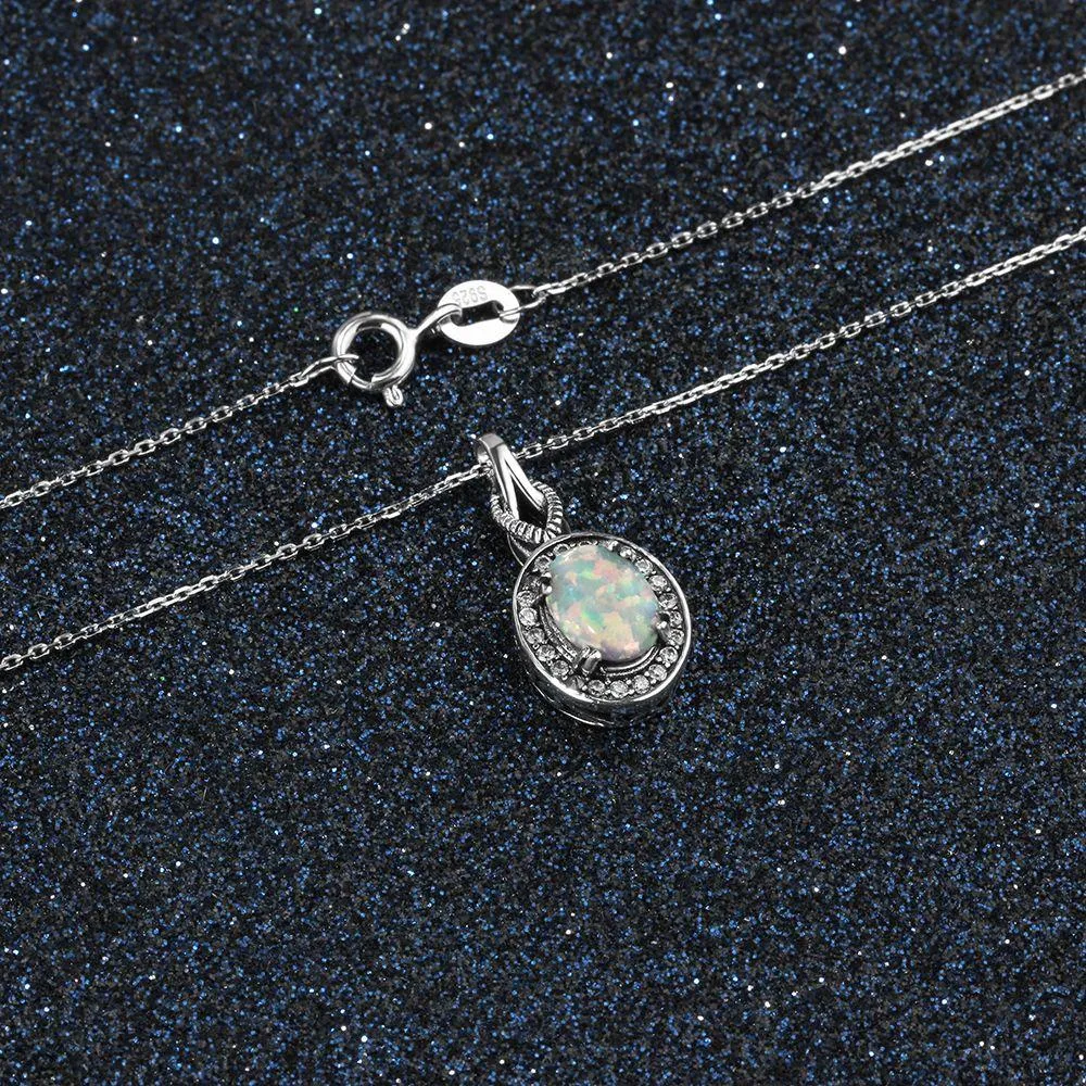 Hot Opal Pendants&Necklace 925 Sterling Silver Round Opal Fashion CZ Collares Jewelry