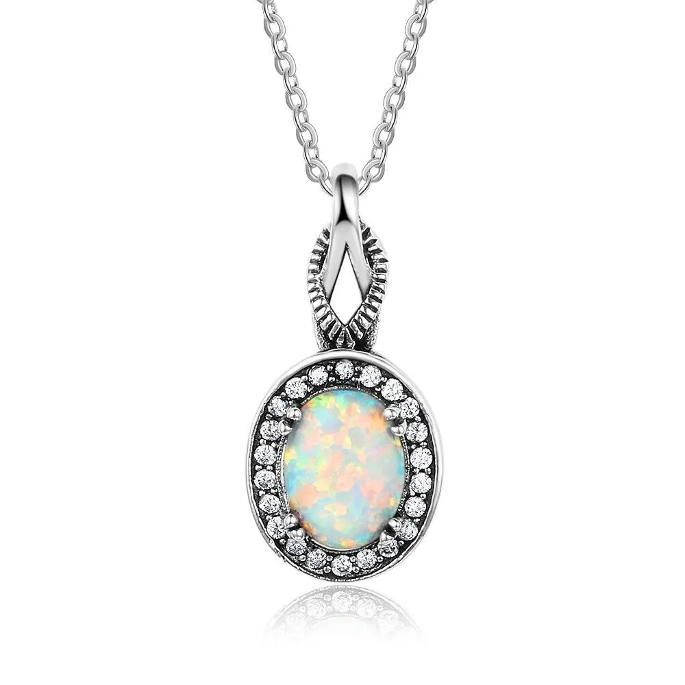 Hot Opal Pendants&Necklace 925 Sterling Silver Round Opal Fashion CZ Collares Jewelry
