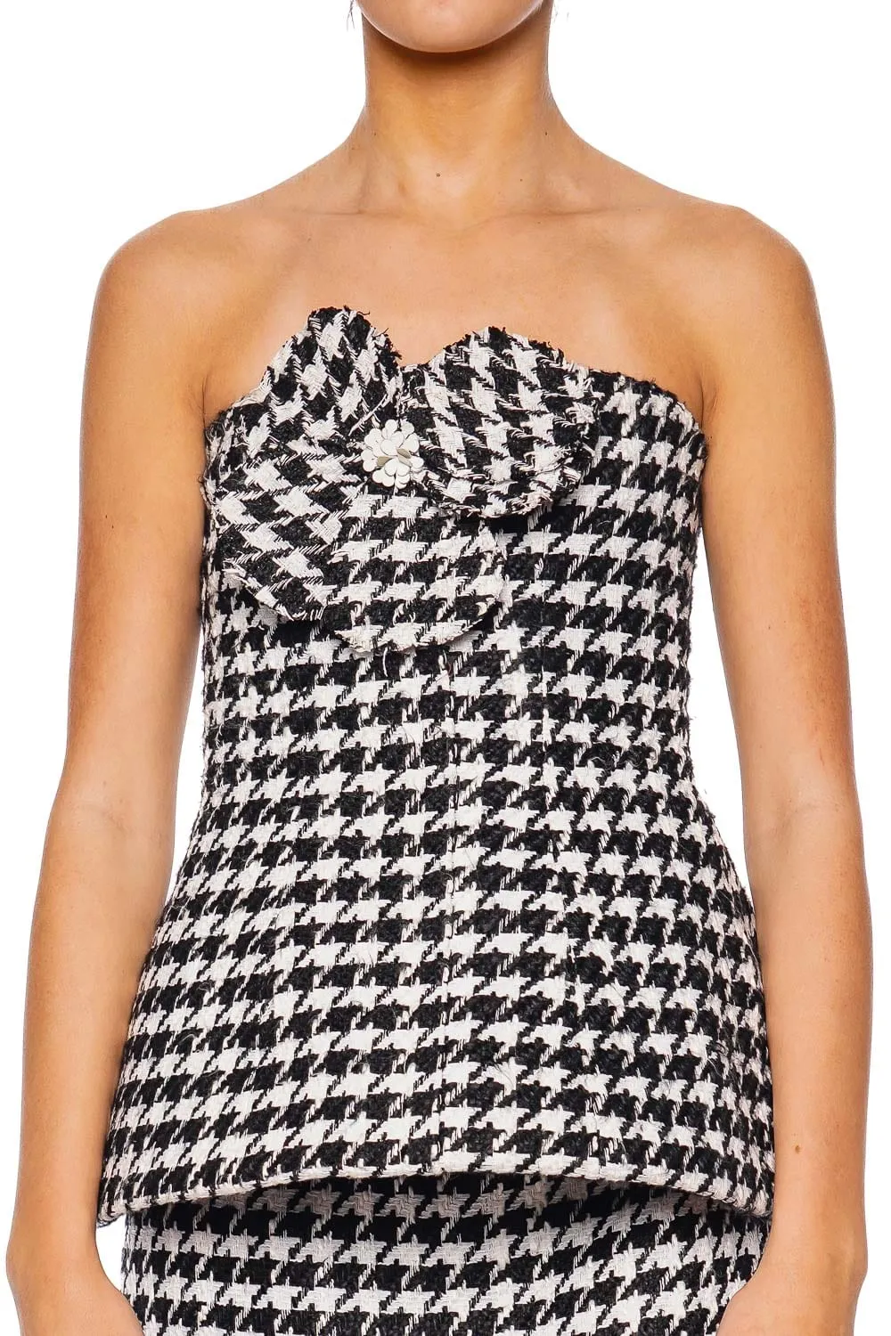 Houndstooth Embellished Tweed Peplum Top
